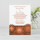 Steampunk Gears Wedding Invite, Sinaasappel Kaart (Staand voorkant)