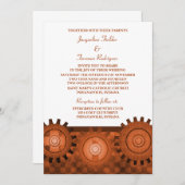 Steampunk Gears Wedding Invite, Sinaasappel Kaart (Voorkant / Achterkant)