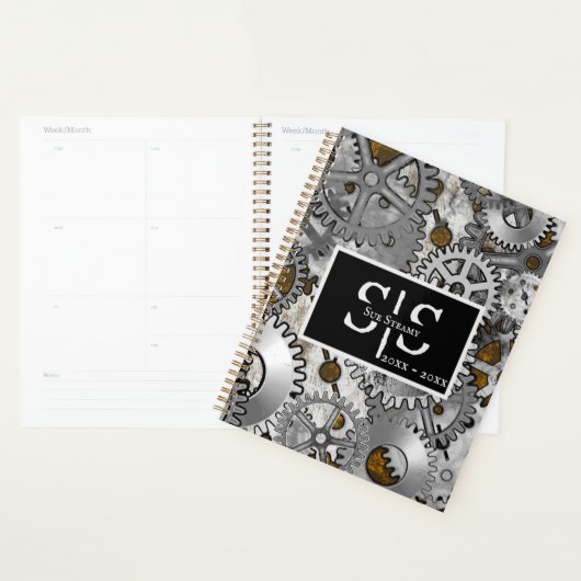 Steampunk Gearwork Silver Grunge Brown Burnout Planner (Display)