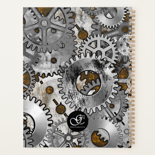 Steampunk Gearwork Silver Grunge Brown Burnout Planner (Achterkant)