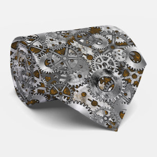 Steampunk Gearwork Silver Grunge Brown Burnout Stropdas