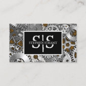 Steampunk Gearwork Silver Grunge Brown Burnout Visitekaartje (Voorkant)