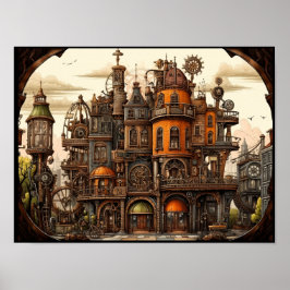 Steampunk gebouw poster