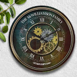 Steampunk geïnspireerd gepersonaliseerd grote klok<br><div class="desc">Fun,  gepersonaliseerd ontwerp. Maakt het perfecte cadeau voor een huisopwarming,  bruiloft of een andere gelegenheid! Een leuk,  metallisch,  gestresseerd steampunk geïnspireerd thema.</div>