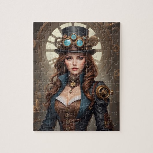 Steampunk geïnspireerde grafische kaart legpuzzel (Verticaal)