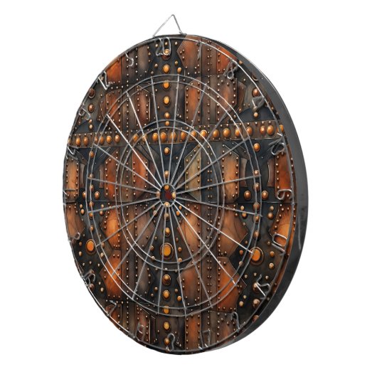 Steampunk geklonken metalen dartboard dartbord (Voorkant Rechts)