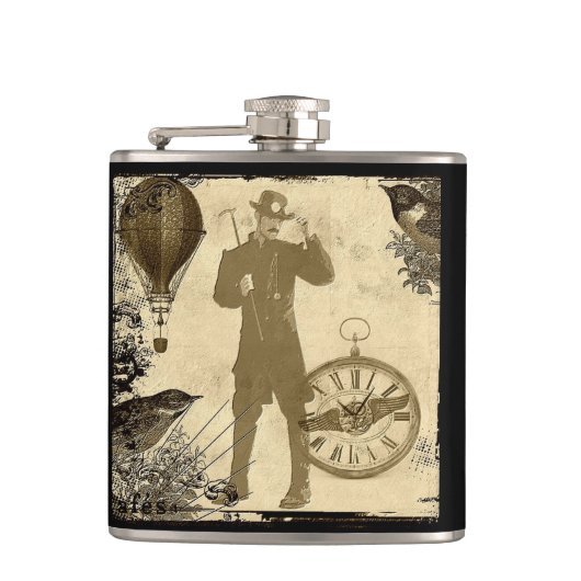 Steampunk Gentleman Collage Hip Flask Heupfles (Voorkant)