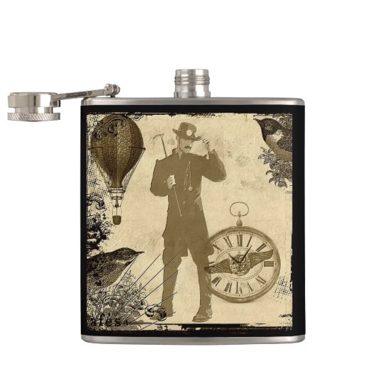 Steampunk Gentleman Collage Hip Flask Heupfles (Geopend)