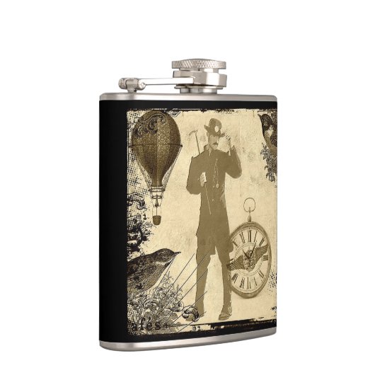 Steampunk Gentleman Collage Hip Flask Heupfles (Rechts)