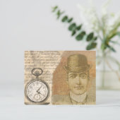 Steampunk Gentleman Pocket Watch Bowler Briefkaart (Staand voorkant)