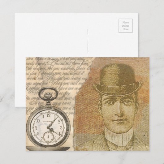 Steampunk Gentleman Pocket Watch Bowler Briefkaart (Voorkant / Achterkant)