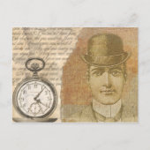 Steampunk Gentleman Pocket Watch Bowler Briefkaart (Voorkant)
