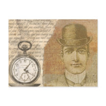 Steampunk Gentleman Pocket Watch Bowler Briefkaart