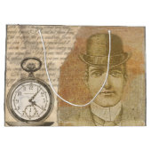 Steampunk Gentleman Pocket Watch Bowler Gift Bag Groot Cadeauzakje (Achterkant)