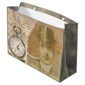 Steampunk Gentleman Pocket Watch Bowler Gift Bag Groot Cadeauzakje (Achterkant Gekanteld)