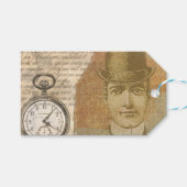 Steampunk Gentleman Pocket Watch Bowler Gift Label Cadeaulabel (Voorkant (Horizontaal))