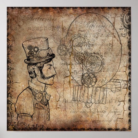 Steampunk Gentleman Retro Gears Poster (Voorkant)