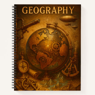 Steampunk Geography. Vintage Globe, Compass & Map Notitieboek