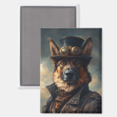 Steampunk German Shepherd Dog in Top Hat Magneet (Voorkant / Achterkant)