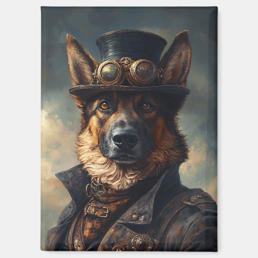 Steampunk German Shepherd Dog in Top Hat Magneet (Voorkant)