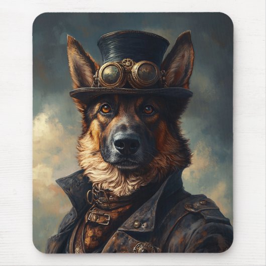 Steampunk German Shepherd Dog in Top Hat Muismat (Voorkant)