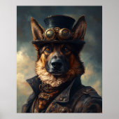 Steampunk German Shepherd Dog in Top Hat Poster (Voorkant)