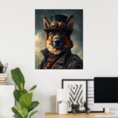 Steampunk German Shepherd Dog in Top Hat Poster (Thuiskantoor)