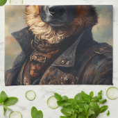 Steampunk German Shepherd Dog in Top Hat Theedoek (Gevouwen)