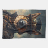 Steampunk German Shepherd Dog in Top Hat Theedoek (Horizontaal)