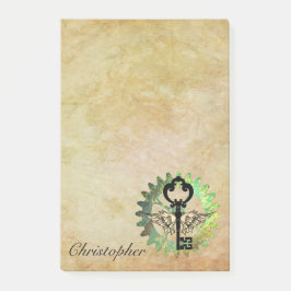 Steampunk gevleugelde sleutel en Cog Wheel Post-it Post-it® Notes