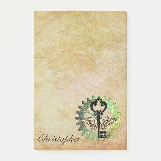 Steampunk gevleugelde sleutel en Cog Wheel Post-it Post-it® Notes (Voorkant)