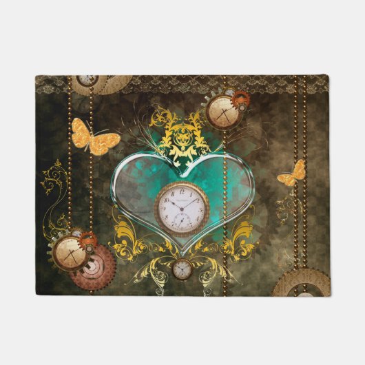 Steampunk, geweldig hart met klokken deurmat (Voorkant)