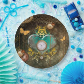 Steampunk, geweldig hart met klokken papieren bordje (Feest)