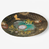 Steampunk, geweldig hart met klokken papieren bordje (Gekanteld)