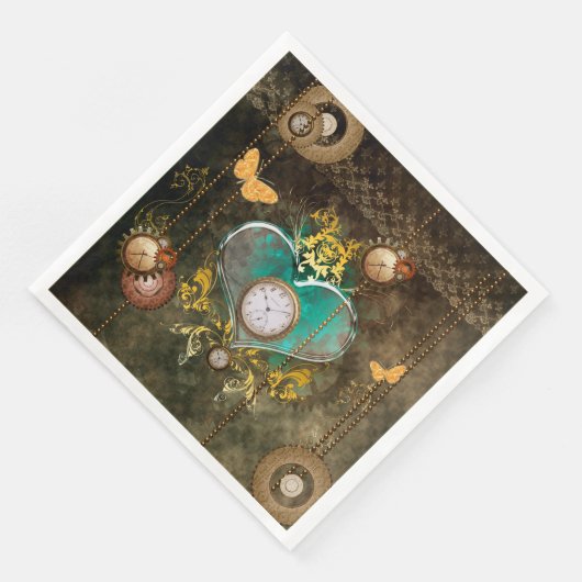 Steampunk, geweldig hart met klokken servetten (Hoek)