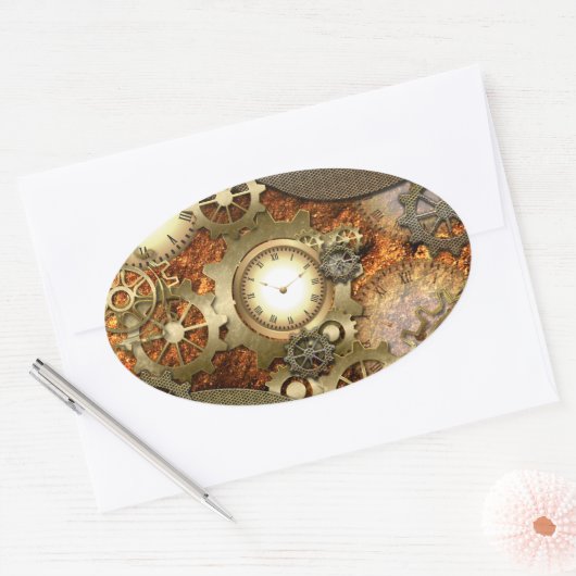 Steampunk, geweldige steampunkontwerp ovale sticker (Envelop)