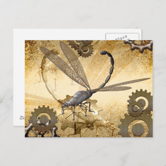 Steampunk, geweldige stoomlibellen briefkaart (Voorkant / Achterkant)