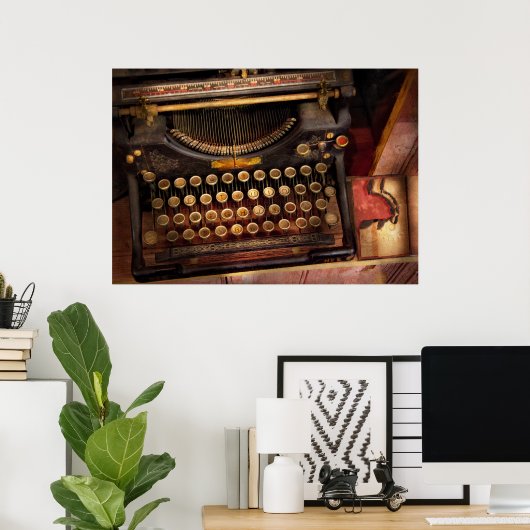 Steampunk - gewoon een gewone typemachine poster (Thuiskantoor)