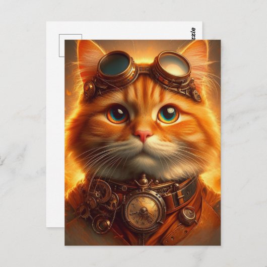 Steampunk Ginger Cat Briefkaart (Voorkant / Achterkant)