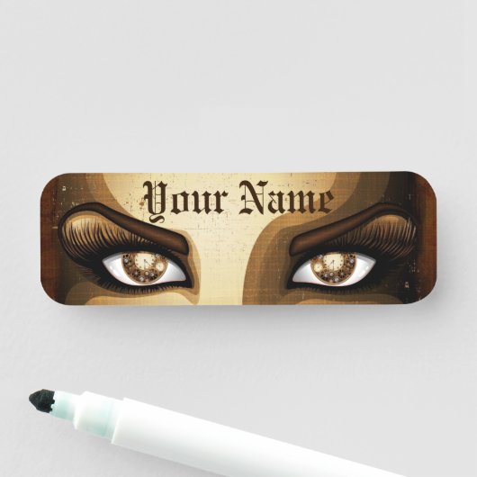 Steampunk Girl Eyes-knoppen Naamplaatje (In situ)