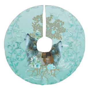 Steampunk gitaar met wolven imitatie linnen kerstboom kleed