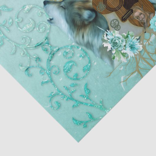 Steampunk gitaar met wolven tissuepapier (Detail)