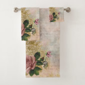 Steampunk Glam | Roze en Goud Roos Rustieke Bloeme Bad Handdoek (Insitu)