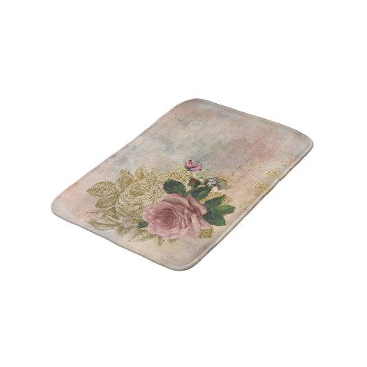 Steampunk Glam | Roze en Goud Roos Rustieke Bloeme Badmat (Gekanteld)