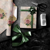 Steampunk Glam | Roze en Goud Roos Rustieke Bloeme Cadeaupapier