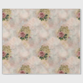 Steampunk Glam | Roze en Goud Roos Rustieke Bloeme Cadeaupapier (Vlak)