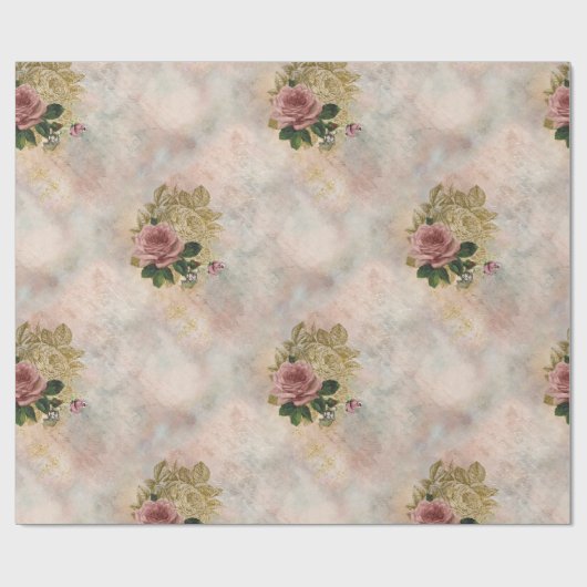 Steampunk Glam | Roze en Goud Roos Rustieke Bloeme Cadeaupapier (Vlak)