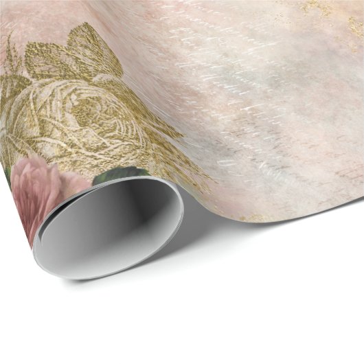 Steampunk Glam | Roze en Goud Roos Rustieke Bloeme Cadeaupapier (Rol Hoek)