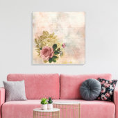 Steampunk Glam | Roze en Goud Roos Rustieke Bloeme Canvas Afdruk (Insitu (Woonkamer))