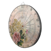 Steampunk Glam | Roze en Goud Roos Rustieke Bloeme Dartbord (Voorkant Rechts)